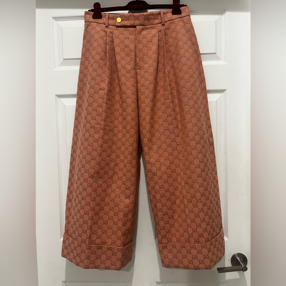 GUCCI PANTS- Coral Pink with GG monogram
